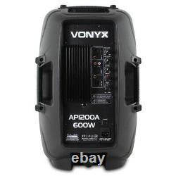2x Vonyx Ap1200a Active 12 Inch Dj Disco Pa Haut-parleurs + Stands 1200w Max Kit