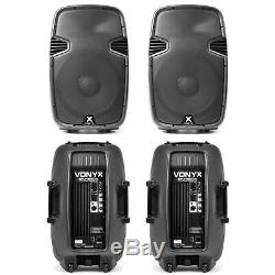 4x Vonyx Spj 15 Haut-parleurs Actifs Portable Karaoke Disco Party Système 3200w
