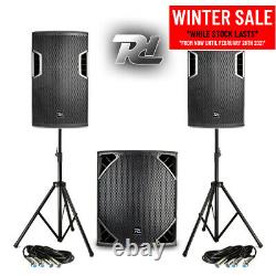 Full Pa Sound System Powered Speakers Subwoofers Dj Disco Club Avec Stands 1300w