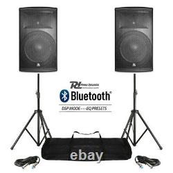 Paire Active Dj Speakers Pa Pro Bi-amp Disco System Bluetooth 15 2800w + Stands