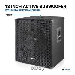 Subwoofer actif alimenté Vonyx 18 avec boost de basses pour DJ Disco PA Sub Speaker 1000W