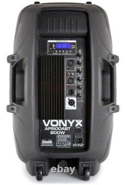 Vonyx Active Dj Speaker Twin 15 Woofer Bluetooth Streaming Pa Disco 1200w Ampli