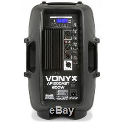 Vonyx Ap1200abt Enceinte De Sonorisation Amplifiée Active Dj Disco 12 Système De Haut-parleurs Bluetooth Abs 600w